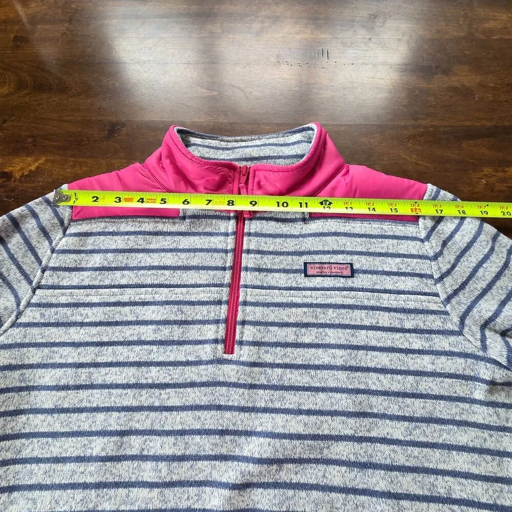 Vineyard Vines Striped Shep Shirt Pullover Blue Pink Quarter Zip Fleece L - Picture 5 of 8